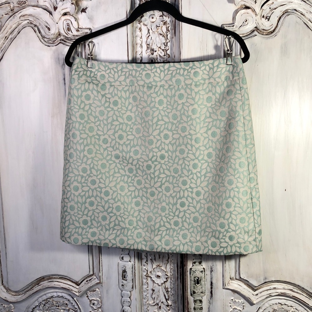 LOFT Floral Patterned Skirt in Light Blue and White